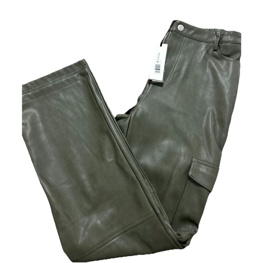NEW Bagatelle Pants Women's S Faux-Ever Leather Cargo Pockets Olive‎